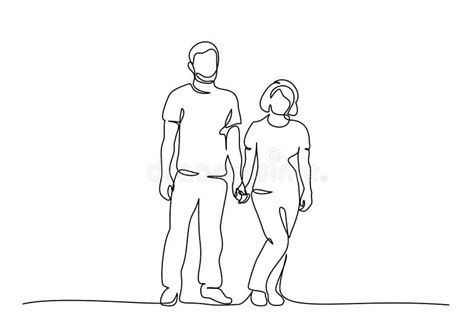Couple Man And Woman Holding Hands One Line Drawing Stock Vector