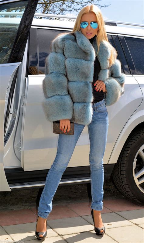 Pastel Blue Royal Saga Fox Fur Jacket Coat Clas Of Silver Sable Mink