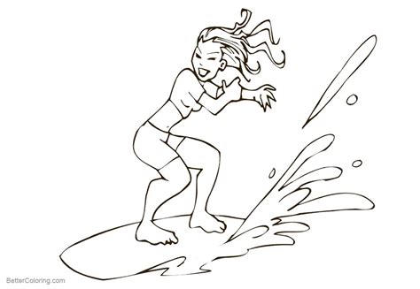 Surfboard Coloring Pages A Girl Is Surfing Free Printable Coloring Pages