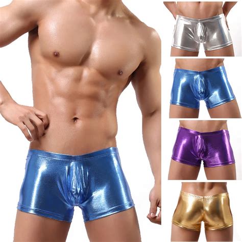 Retail Excellent Color Male Sexy Elastic Faux Leather Latex Boxer