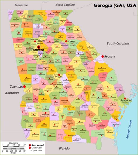 Map Of Georgia Cities And Towns Printable City Maps