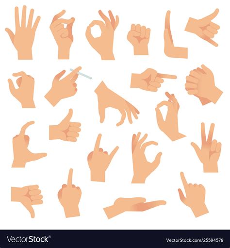 Flat Hand Gestures Pointing Human Finger Gesture Vector Image