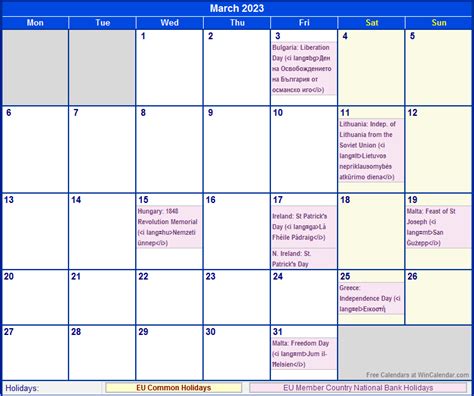 March 2023 Calendar With Holidays Printable Get Latest 2023 News Update