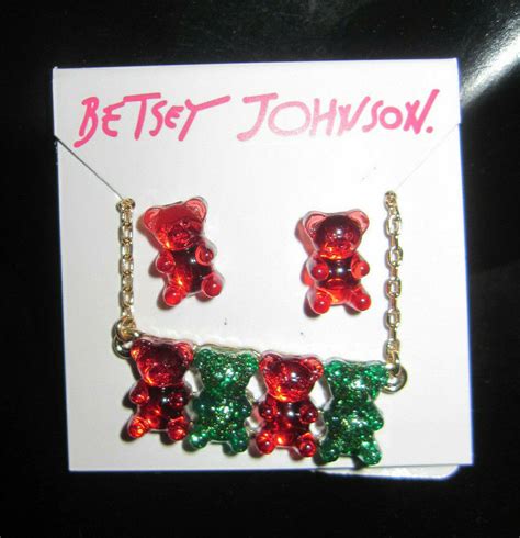 Betsey Johnson Christmas Festive Red And Green Gummy Bear Necklace And