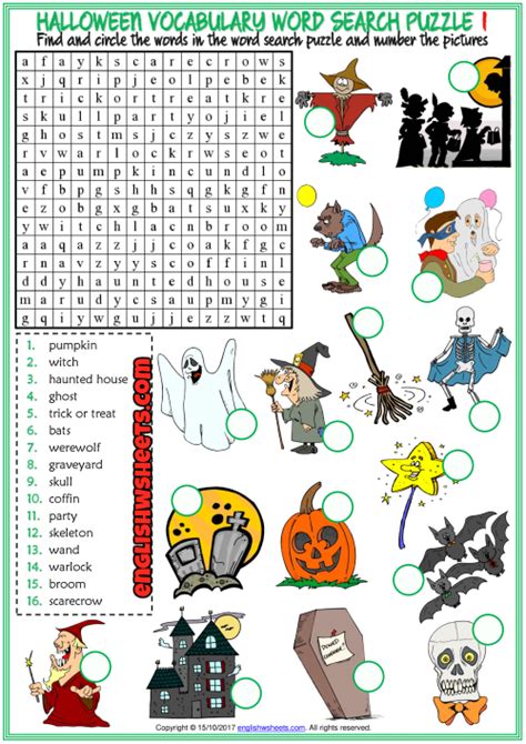 Halloween Esl Printable Word Search Puzzle Worksheets