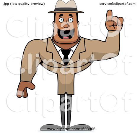 Clipart Of A Buff African American Male Detective With An Idea