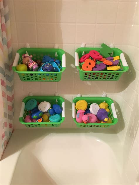 Bathroom Toy Organization Bins From Dollar Tree And Command Hooks