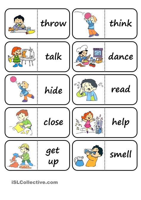 Action Words Domino Más Action Words Kids English English Exercises