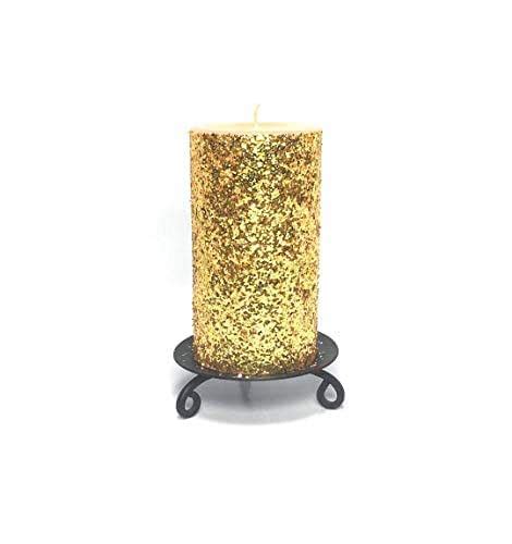 Gold Glitter Unscented Pillar Candle Choose Size