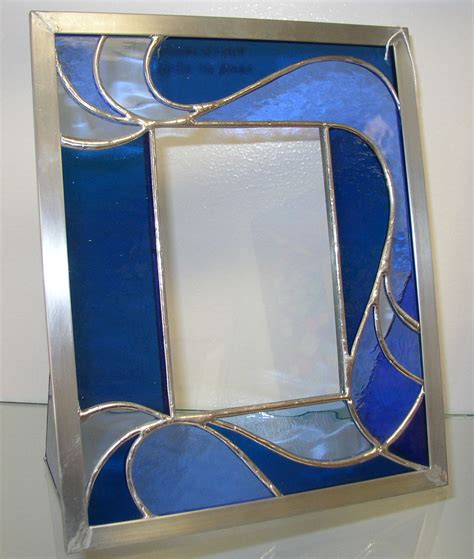 Stained Glass Blue Wave Frame Stained Glass Mirror Stained Glass Diy Stained Glass Frames