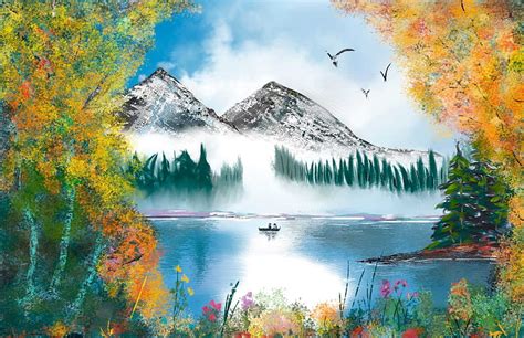By Bob Ross Painting Mountain Lake Landscape Hd Wallpaper Peakpx