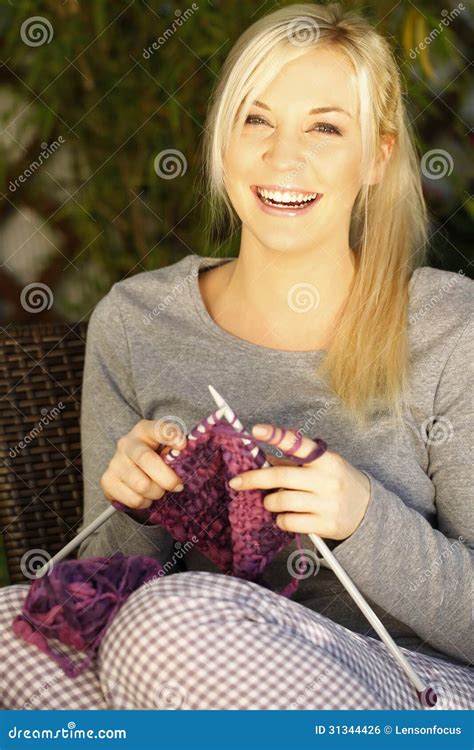 Woman Knitting Outdoor Stock Photo Image Of Attractive 31344426