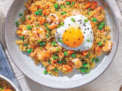 Add cashews and top with more olive oil and salt. Shrimp Fried Quinoa Bowl