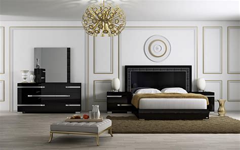 At Home Usa Volare Glossy Black King Bedroom Set 5pcs Modern Made In