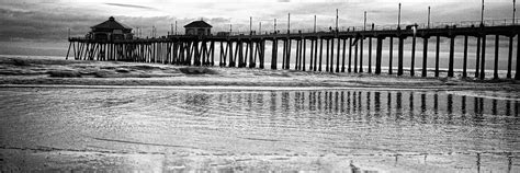 Huntington Beach Pier Panorama Black And White Photograph By Rosanne