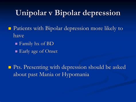 Potential treatments associated with unipolar depression. PPT - BIPOLAR DISORDER PowerPoint Presentation, free ...