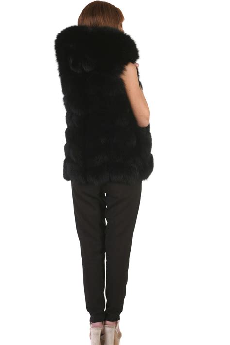 Black Fox Fur Vest Hooded Skandinavik Fur
