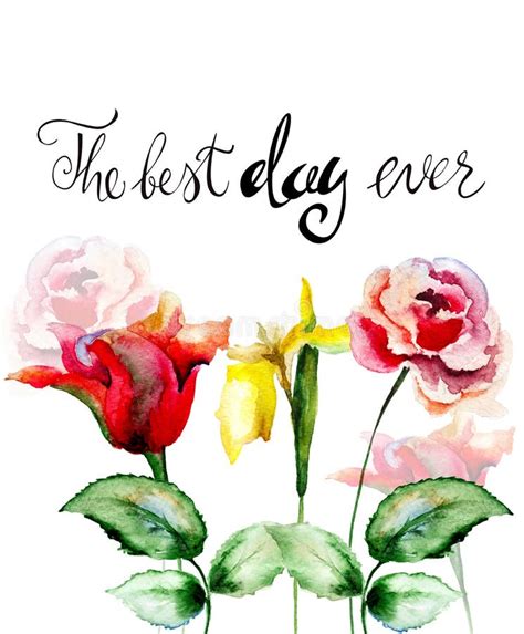 Colorful Wild Flowers With Title The Best Day Ever Stock Illustration