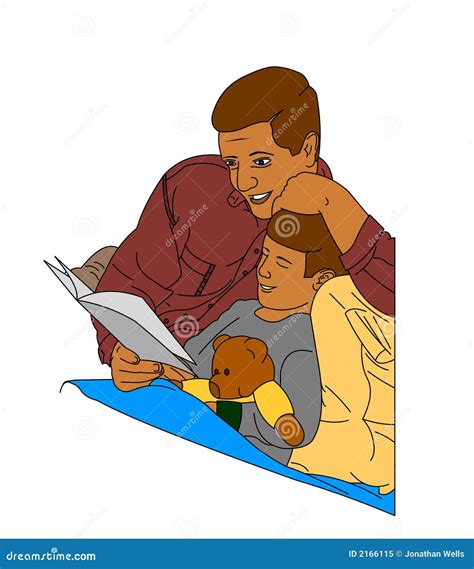 Father Reading Bedtime Story To His Daughter Funny Cartoon Characters Vector Illustration