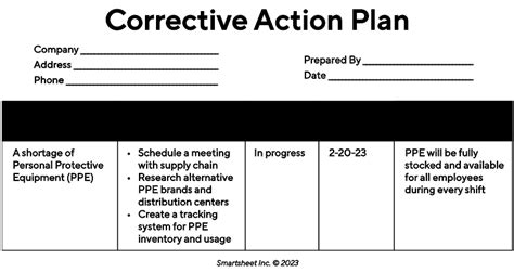 Project Management Corrective Action Plan Template Printable Templates
