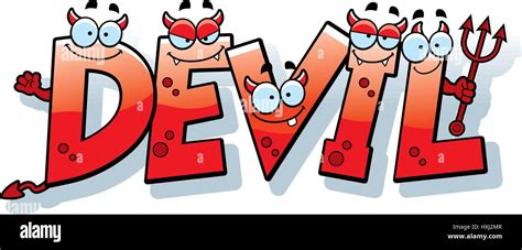 A Cartoon Illustration Of The Word Devil With A Devil Theme Stock