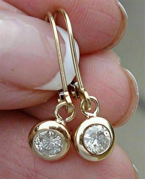 Ct Round Solitaire Diamond Bezel Drop Dangle Earrings Solid K