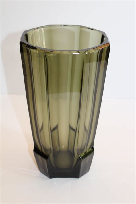 Art Deco Faceted Black Glass Vase In The Style Of Moser For Sale At 1stdibs