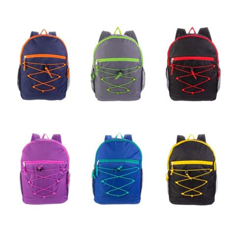 24 Wholesale Bungee Backpacks In 6 Assorted Colors At