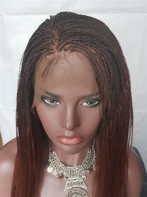 100 Human Hair Handmade Micro Micro Braids Full Lace Pick N Drop Wig Straight 16 33