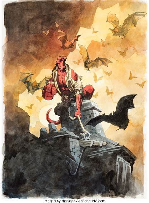 Mike Mignola Hellboy Oddest Jobs Cover Painting Original Art Dark