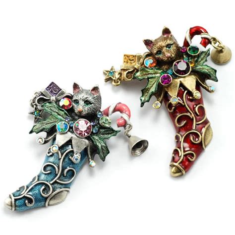 Cat Pin Christmas Pin Cat Brooch Cat Jewelry Christmas Etsy