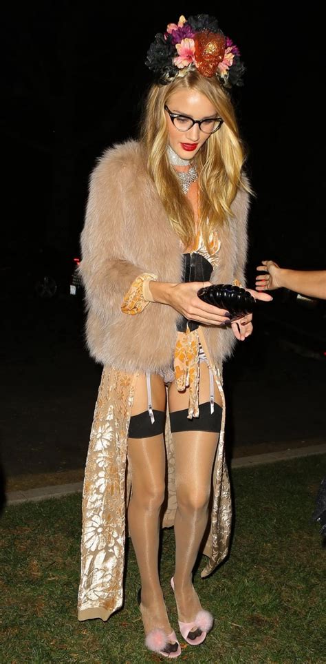Rosie Huntington Whiteley Wearing Hot Lingerie And Stockings At Halloween Party Porn Pictures
