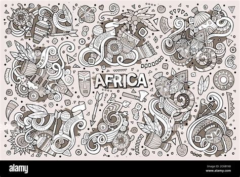 Vector Doodle Cartoon Set Of Africa Designs Stock Vector Image Art
