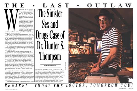 The Sinister Sex And Drugs Case Of Drhunter S Thompson High Times August 1991