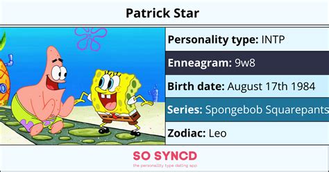 Patrick Star Personality Type Zodiac Sign And Enneagram So Syncd