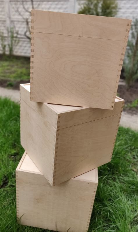 Cube Set Of Unfinished Large Wooden Boxes With Lid Storage Etsy