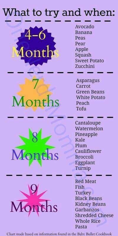 Start with 1 tablespoon of apple puree once a day. When to try foods chart | Baby food recipes, Homemade baby ...