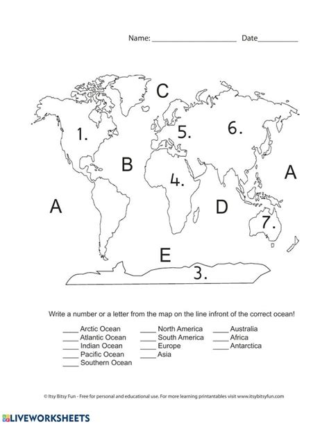continents  oceans interactive  downloadable worksheet