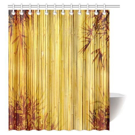 Mypop Bamboo Shower Curtain Light Golden Bamboo Background With Tree