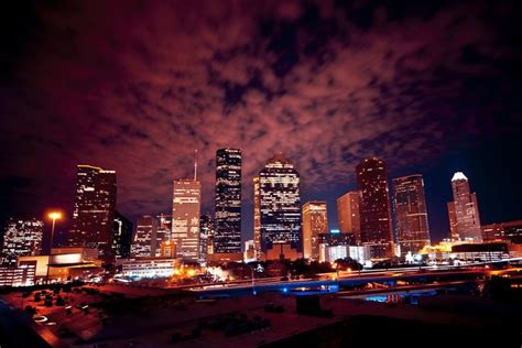 Houston Skyline At Night In The Citydown On Main Street Pinterest