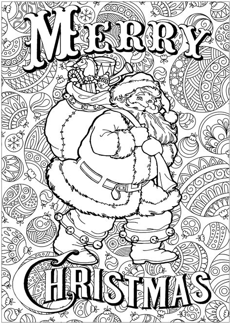 Santa Claus With Text And Background Christmas Adult Coloring Pages