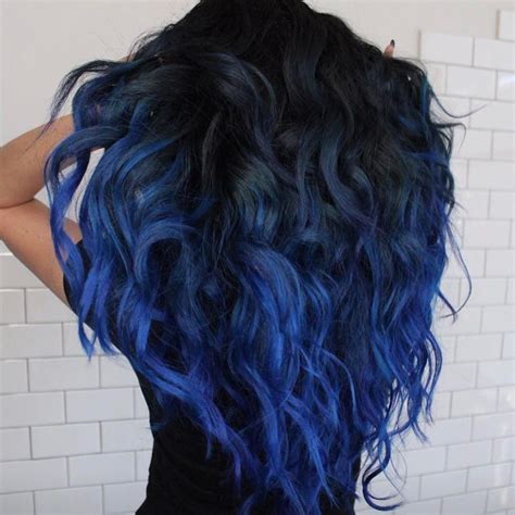 The combination of blue and black colours creates a unique effect; Blue Ombre Hair Color | Light and Dark Shades 2017