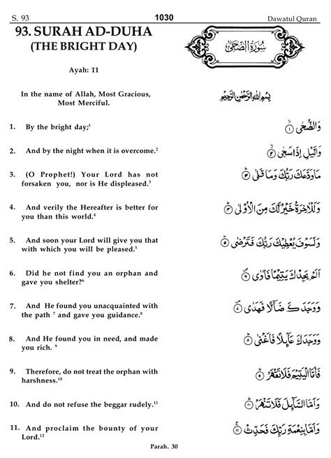 Surah Adh Dhuha 931 11 Dawat Ul Quran Quran Translation And Commentary