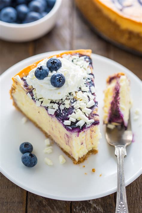 Serve chocolate cheesecake for an easy dessert that's sure to please at a dinner party. White Chocolate Blueberry Cheesecake - Baker by Nature
