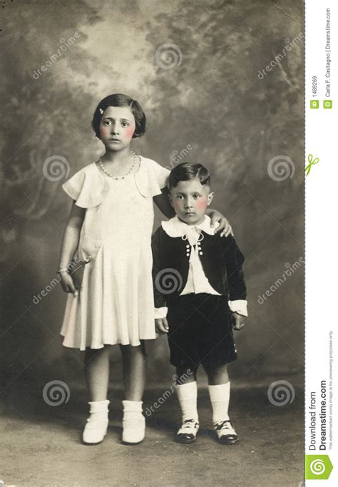 Original 1910 Antique Photo Cute Kids Stock Image