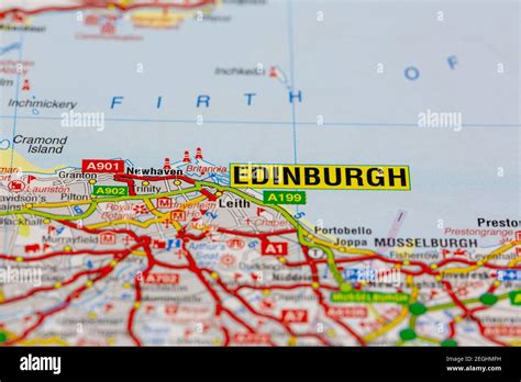 Edinburgh And Surrounding Areas Shown On A Road Map Or Geography Map