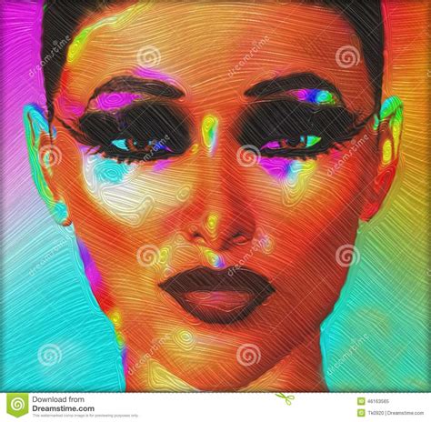 Close Up Face Of 3d Digital Art Model Oil Paint Effect
