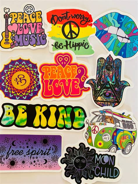Set Of 10 Hippy Boho Retro Festival Stickers Etsy