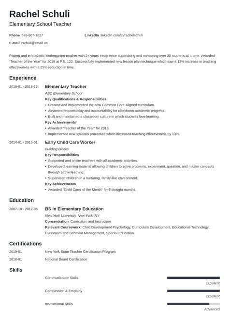 Examples of teacher objective statements you can use in making your resume. elementary teacher resume example template minimo in 2020 ...