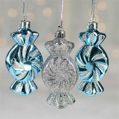 Aqua And Silver Wrapped Candy Ornaments Christmas Ornaments